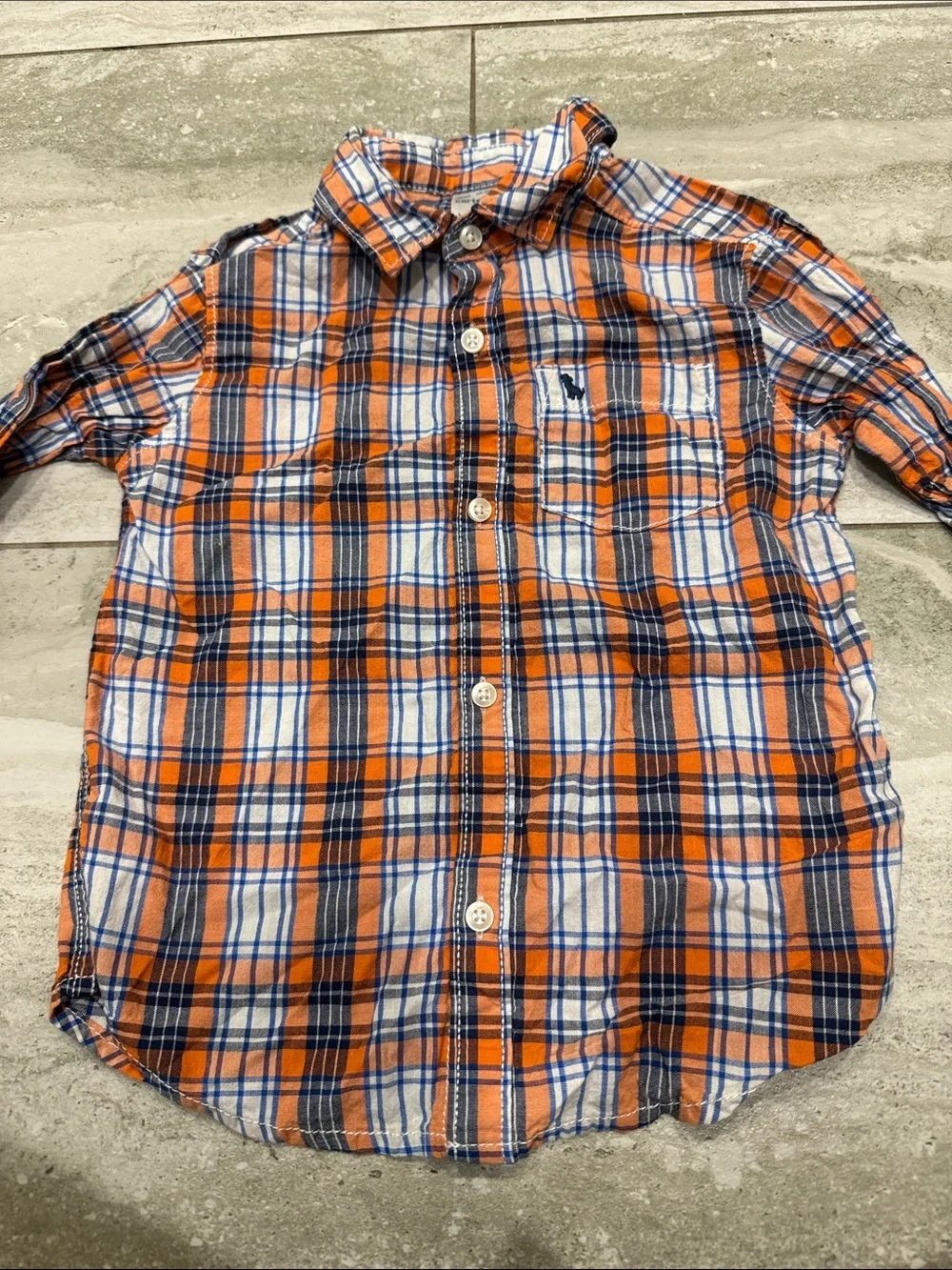 Kids Orange Plaid Button-Front Shirt